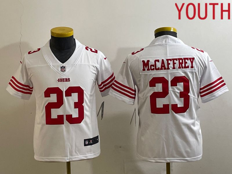 Youth San Francisco 49ers 23 Mccaffrey White 2023 Nike Vapor Limited NFL Jersey